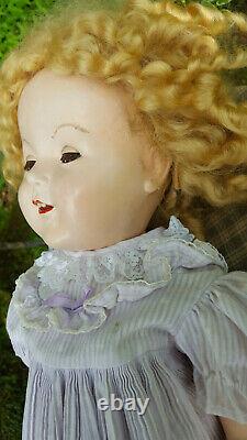 Vintage Composition Hard Plastic Shirley Temple Type Large Doll Needs TLC