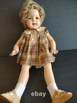 Vintage Ideal Composition 27 Shirley Temple Doll with Bright Eyes School Dress