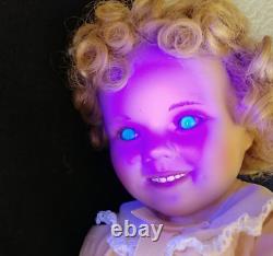 Vintage Little Miss Shirley Temple UV Glowing Green Glass Eyes Oddity Doll