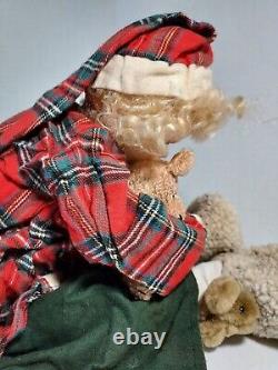 Vintage Porcelain Head Doll In Flannel Sleepwear Teddy Bear And Slippers Unique