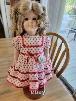 Vintage Shirley Temple Stand up and Cheer Porcelain Doll 17 inch with stand