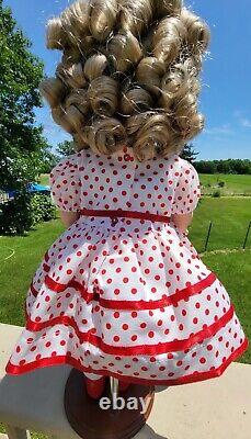 Vintage Shirley Temple Stand up and Cheer Porcelain Doll 17 inch with stand