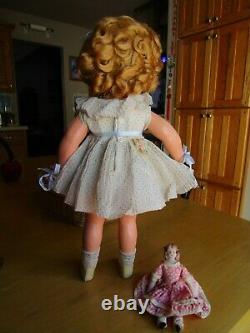 Vintage Shirley Temple composition doll, orig dress and pin, 18 IDEAL, AS-IS