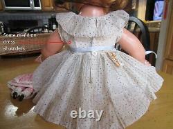 Vintage Shirley Temple composition doll, orig dress and pin, 18 IDEAL, AS-IS